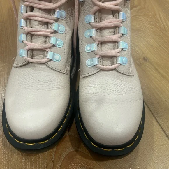 Dr. Martens Pink Combat Boots with Iridescent Hardware - Picture 6 of 8
